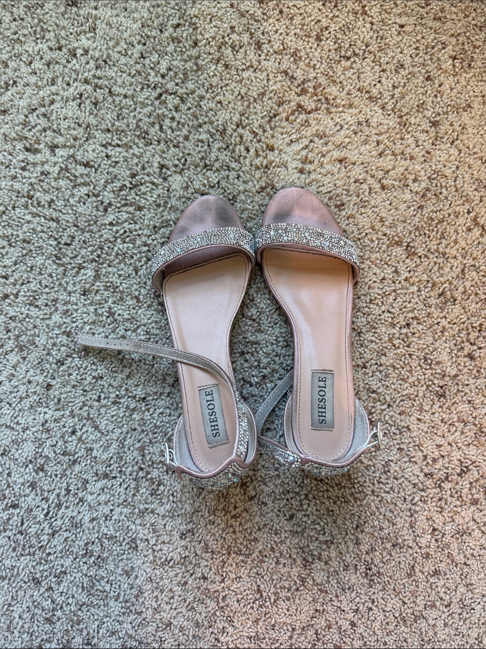 SheSole Women's Blush Pink Sparkle Ankle-Strap Heels